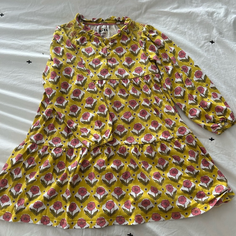 Mini Boden Floral Yellow Long Sleeve Dress